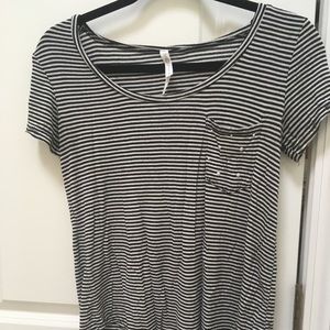 Black and white striped shirt w pearls on pocket